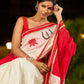 Timeworn Ivory Chanderi Saree with Red-Gold Border & Hand-Painted Pujo Special Pallu