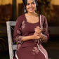 Earthy Brown Cotton Kurta With Elegant Hand Block Floral Prints And Highlighted Printed Panel