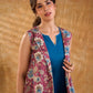 Antique Rose Botanical Floral Print Cotton Sleeveless Longline Jacket with Ivory Border