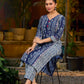Indigo kurta elevated with delicate pink piping and buttons