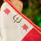 Timeworn Ivory Chanderi Saree with Red-Gold Border & Hand-Painted Pujo Special Pallu