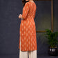Stylish-Orange-Cotton-Ikat-Straight-Cut-Kurta-Highlighted-With-Hand-Painted-Yoke-&-Crochet-Lace--Pant-Optional