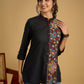 Traditional hand kalamkari designs on contrasting black cotton giving a  classic style - Pant optional