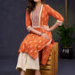 Stylish-Orange-Cotton-Ikat-Straight-Cut-Kurta-Highlighted-With-Hand-Painted-Yoke-&-Crochet-Lace--Pant-Optional