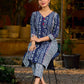 Indigo kurta elevated with delicate pink piping and buttons