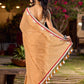 Handloom White & Mustard Checkered Cotton Saree with Delicate Crochet Border