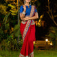 Poised Red Georgette Saree with Kalamkari & Indigo Border Highlighted with Mirror Lace Trim