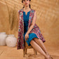 Antique Rose Botanical Floral Print Cotton Sleeveless Longline Jacket with Ivory Border