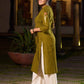 Contemporary Olive Green Cotton Hand Block Printed Overlapping Kurta with Floral Motifs