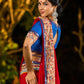 Poised Red Georgette Saree with Kalamkari & Indigo Border Highlighted with Mirror Lace Trim