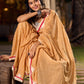 Handloom White & Mustard Checkered Cotton Saree with Delicate Crochet Border