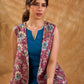 Antique Rose Botanical Floral Print Cotton Sleeveless Longline Jacket with Ivory Border