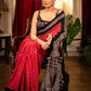 Red modal silk Bandhej saree with Ajrakh pallu and border