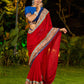 Poised Red Georgette Saree with Kalamkari & Indigo Border Highlighted with Mirror Lace Trim