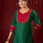 Handcrafted embroidery on luxurious forest green cotton-silk kurta -Pant optional