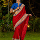 Poised Red Georgette Saree with Kalamkari & Indigo Border Highlighted with Mirror Lace Trim