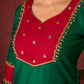Handcrafted embroidery on luxurious forest green cotton-silk kurta -Pant optional