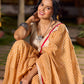 Handloom White & Mustard Checkered Cotton Saree with Delicate Crochet Border