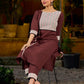 Brown cotton straight kurta with white Ajrakh patch and black accents.