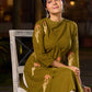 Contemporary Olive Green Cotton Hand Block Printed Overlapping Kurta with Floral Motifs