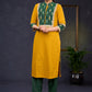 Exclusive-Mustard-Cotton-Straight-Cut-Kurta-With-Ikat-Combination-Yoke-&-Madhubani-Highlights--Pant-Optional