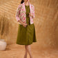 Blossom Pink Floral Print Cotton Short Jacket with Pink Lapel Collar and Cuff