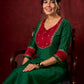 Handcrafted embroidery on luxurious forest green cotton-silk kurta -Pant optional