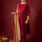 Elegant straight-cut kurta in maroon with shimmering golden buttis - Pant and Dupatta optional