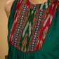 Elegant rayon green sleeveless top with ikat accents.
