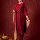 Elegant straight-cut kurta in maroon with shimmering golden buttis - Pant and Dupatta optional