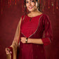 Elegant straight-cut kurta in maroon with shimmering golden buttis - Pant and Dupatta optional