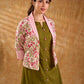 Blossom Pink Floral Print Cotton Short Jacket with Pink Lapel Collar and Cuff