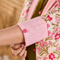 Blossom Pink Floral Print Cotton Short Jacket with Pink Lapel Collar and Cuff