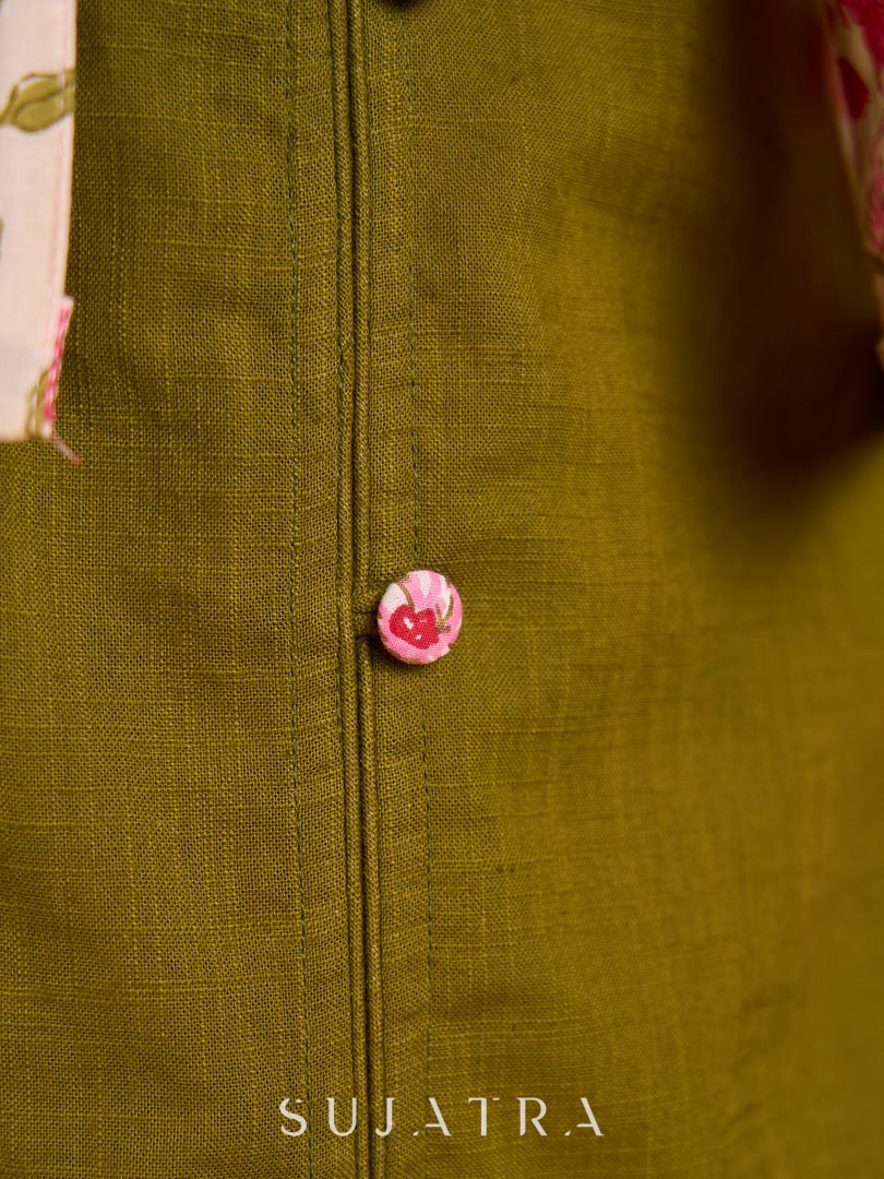 Blossom Pink Floral Print Cotton Short Jacket with Pink Lapel Collar and Cuff