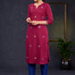 Elegant-Wine-Cotton-Straight-Cut-Kurta-With-Beautiful-Overall-Embroidery--Pant-Optional