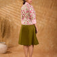 Blossom Pink Floral Print Cotton Short Jacket with Pink Lapel Collar and Cuff
