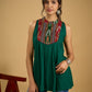 Elegant rayon green sleeveless top with ikat accents.