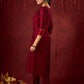 Elegant straight-cut kurta in maroon with shimmering golden buttis - Pant and Dupatta optional