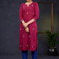 Elegant-Wine-Cotton-Straight-Cut-Kurta-With-Beautiful-Overall-Embroidery--Pant-Optional