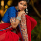 Poised Red Georgette Saree with Kalamkari & Indigo Border Highlighted with Mirror Lace Trim