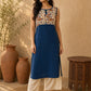 Chic Navy Blue Sleeveless Rayon Kurta with Floral Printed Yoke & Keyhole Neckline