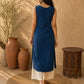 Chic Navy Blue Sleeveless Rayon Kurta with Floral Printed Yoke & Keyhole Neckline
