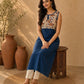 Chic Navy Blue Sleeveless Rayon Kurta with Floral Printed Yoke & Keyhole Neckline