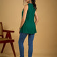 Elegant rayon green sleeveless top with ikat accents.