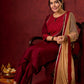 Elegant straight-cut kurta in maroon with shimmering golden buttis - Pant and Dupatta optional