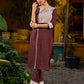 Brown cotton straight kurta with white Ajrakh patch and black accents.