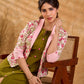Blossom Pink Floral Print Cotton Short Jacket with Pink Lapel Collar and Cuff
