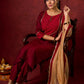 Elegant straight-cut kurta in maroon with shimmering golden buttis - Pant and Dupatta optional