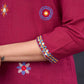 Elegant-Wine-Cotton-Straight-Cut-Kurta-With-Beautiful-Overall-Embroidery--Pant-Optional