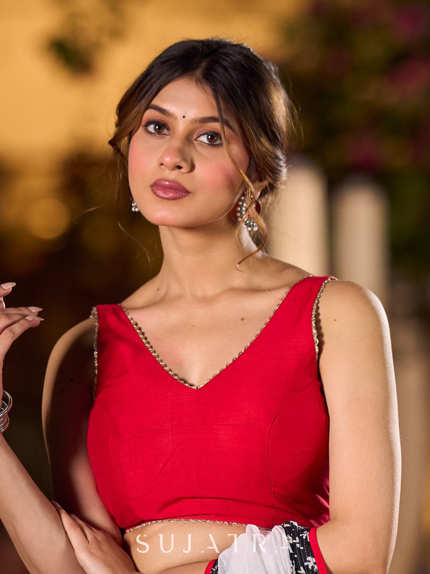 Classic Red Cotton Silk Sleeveless Blouse